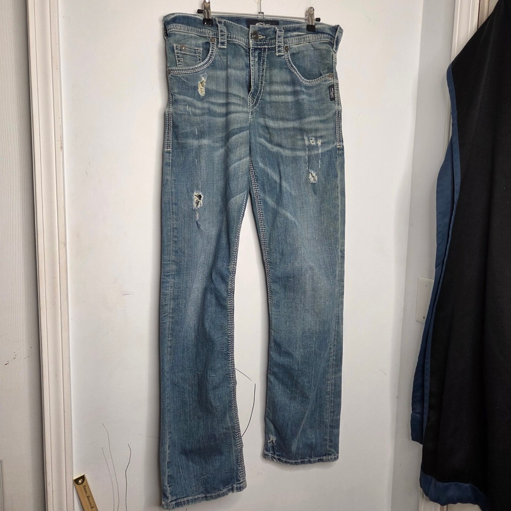 Silver Jeans Co Gordie Relaxed Straight Leg Distressed Mens Jeans 30x34 Blue